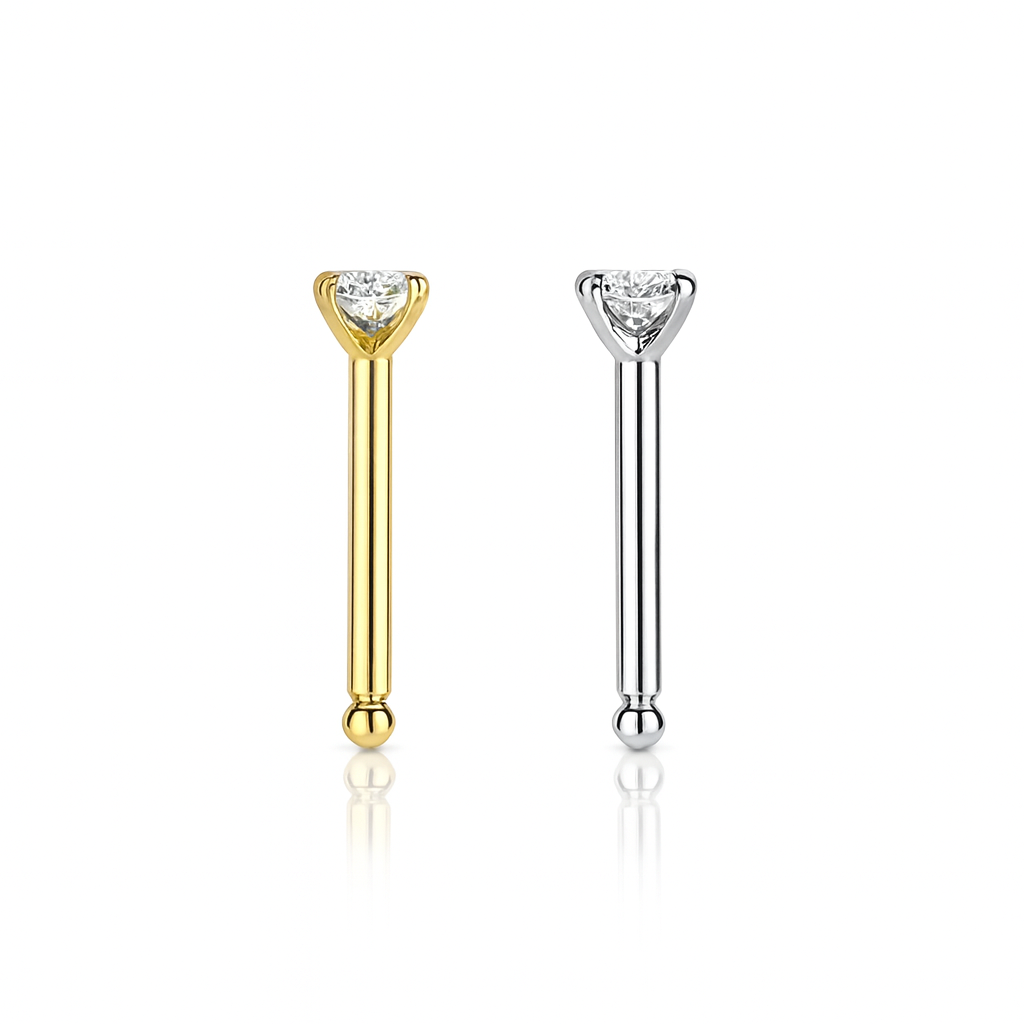 14k Yellow or White Gold CZ Round Nose Piercing Stud