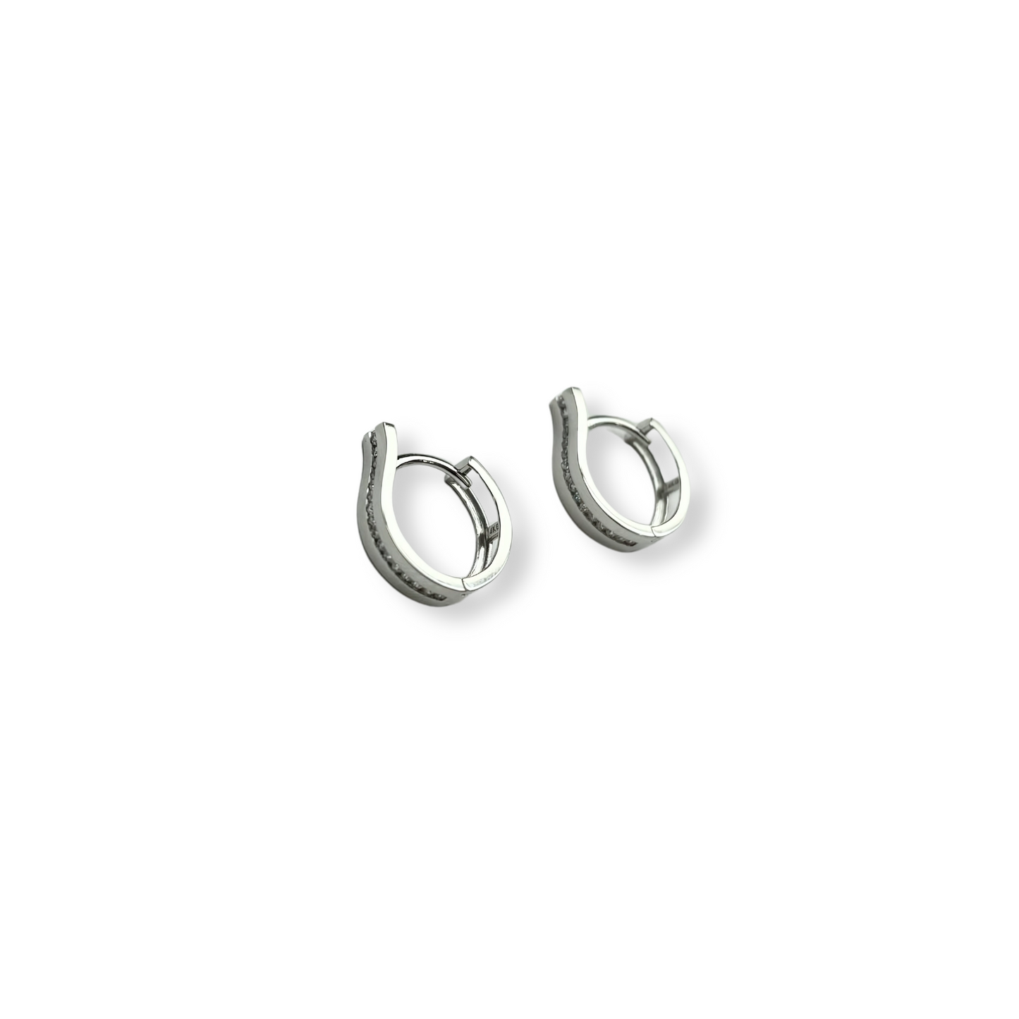 14k Yellow and White Gold One Row Channel Set Huggie Hoop Earrings