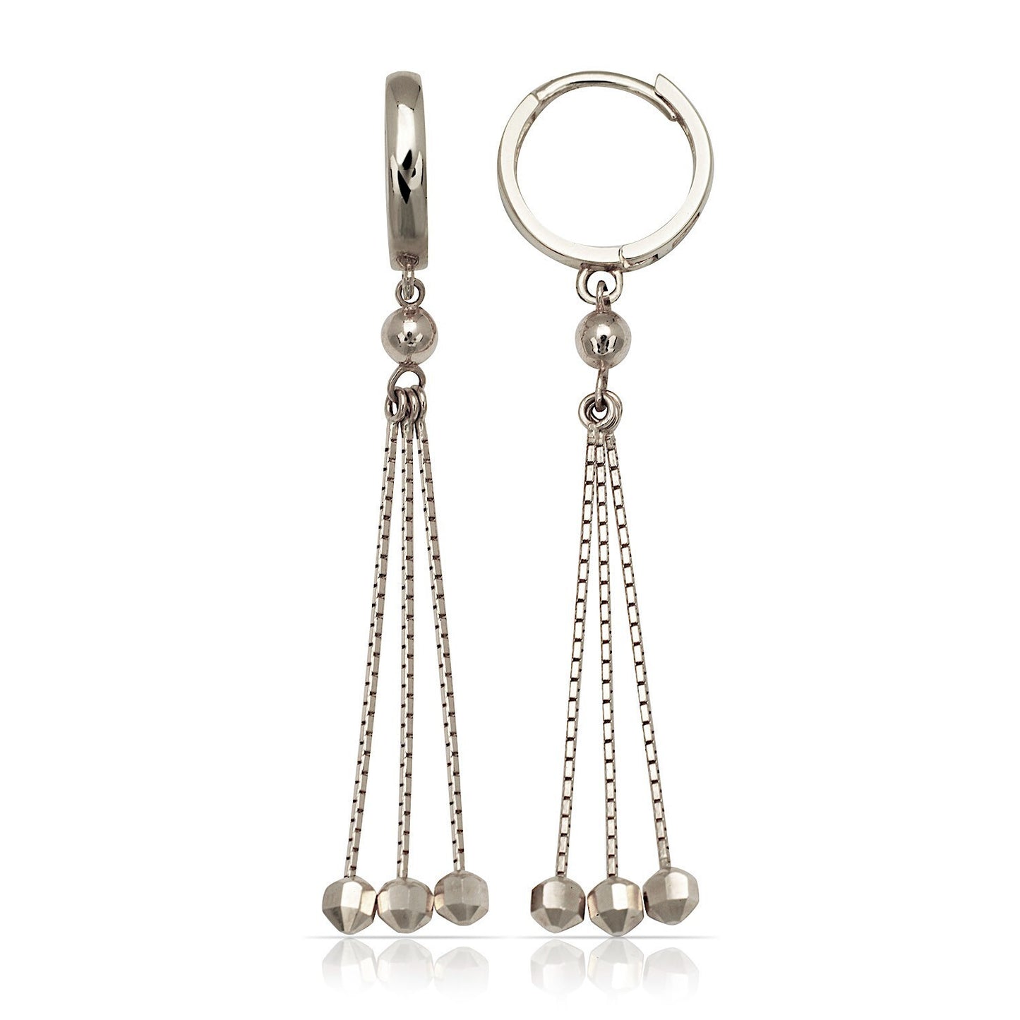 14k Yellow & White Gold Fancy Triple Dangle Huggie Hoop Snapback Earrings