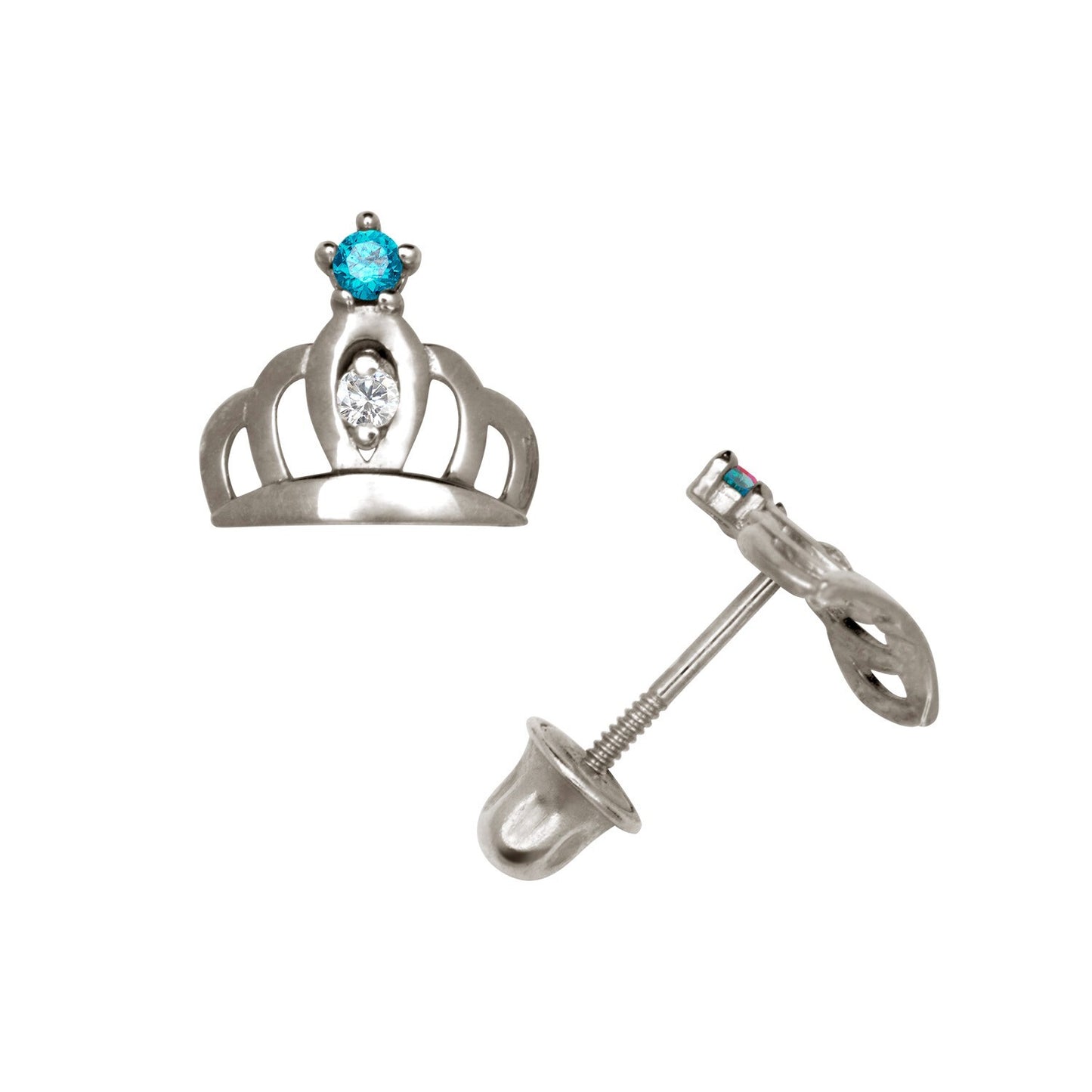 14K Yellow & White Gold Beautiful CZ Crown Stud Earrings for Women