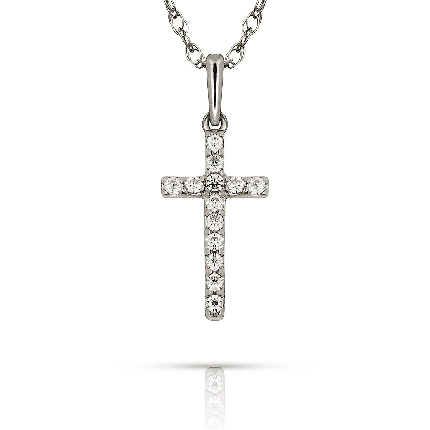 14K Yellow & White Gold Natural Round CZ 6X16mm Cross Pendant For Women