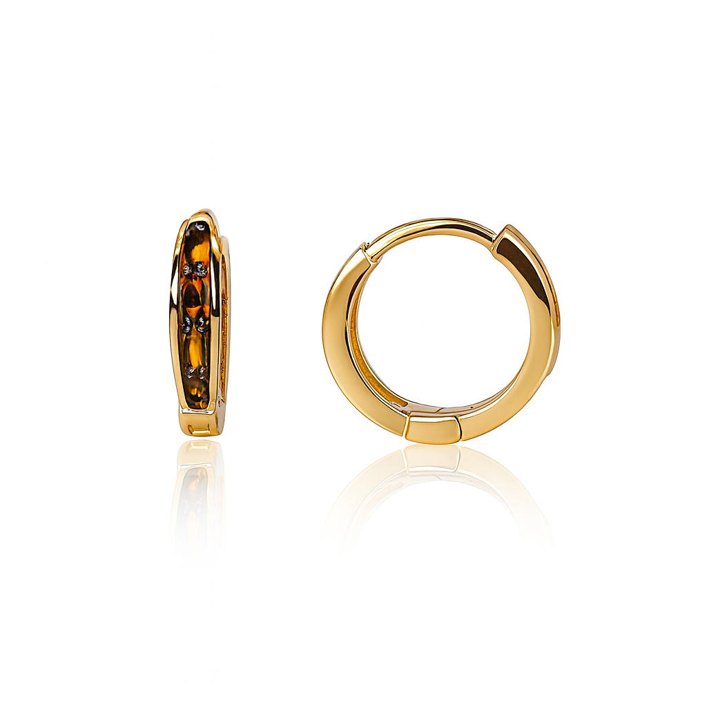 14k Yellow Gold Black Opal Huggie Hoop Earrings
