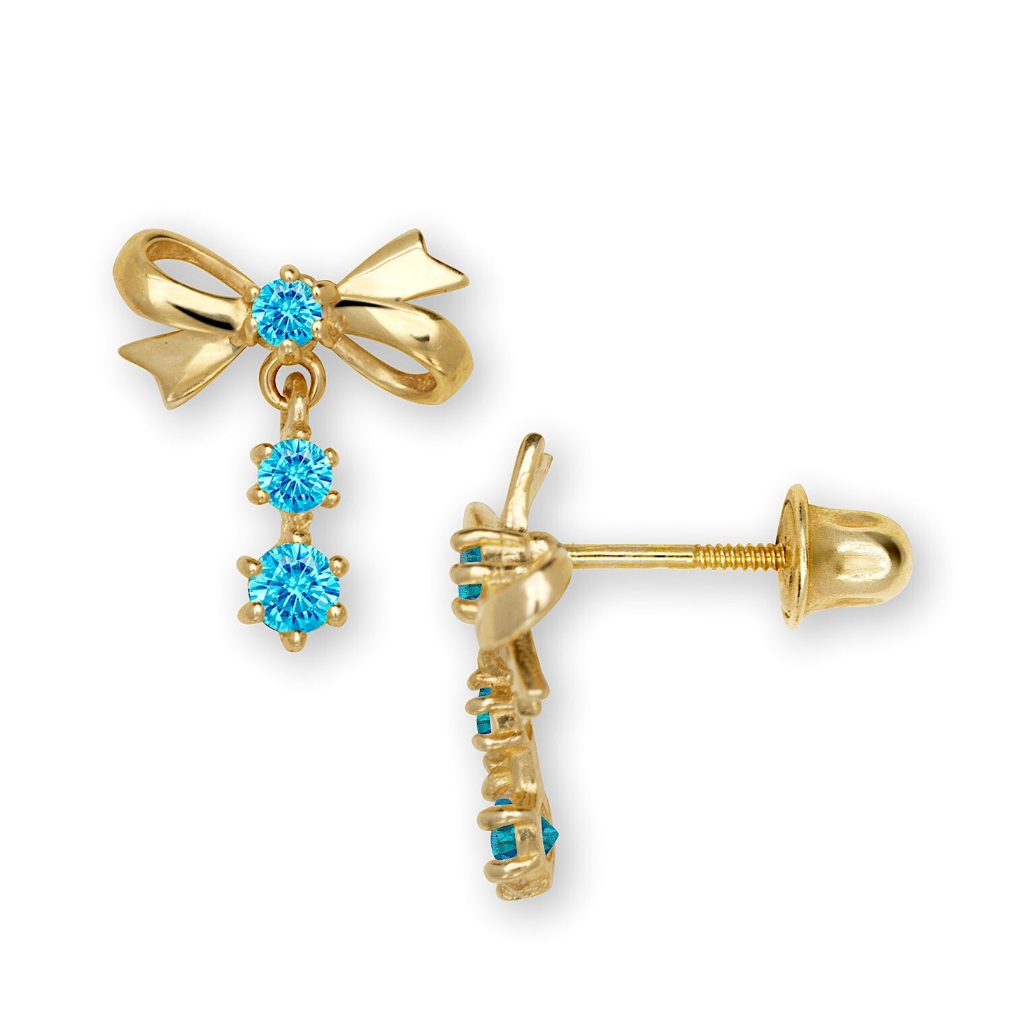 14K Yellow & White Gold Pretty Bow Dangle Earrings for Girls