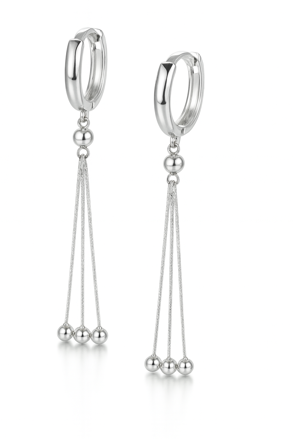 14k Yellow / White Gold Dangle Ball Chain Huggie Earrings