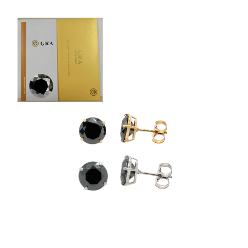 14K Gold GRA Certified D-VVS1 Round Black Moissanite Push Back Studs Earrings