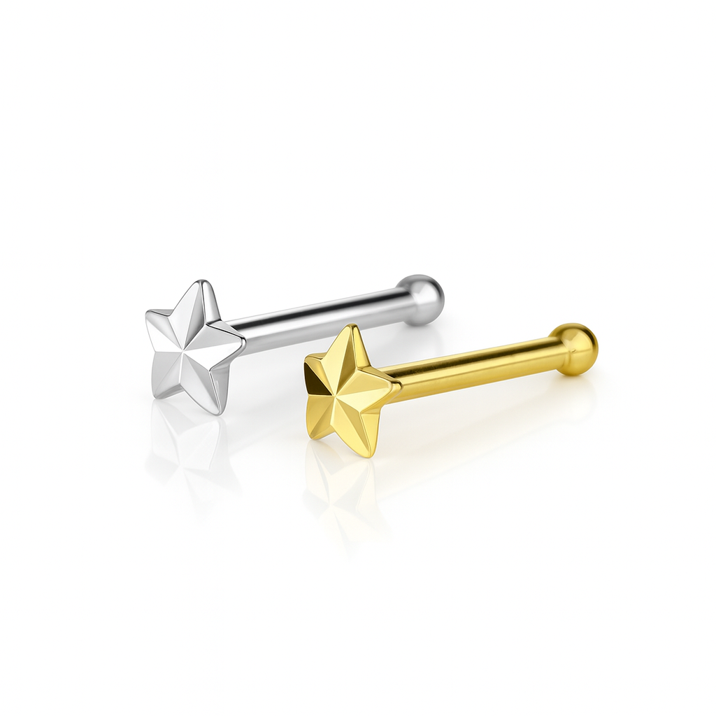 14k Yellow or White Gold Star Nose Piercing Stud