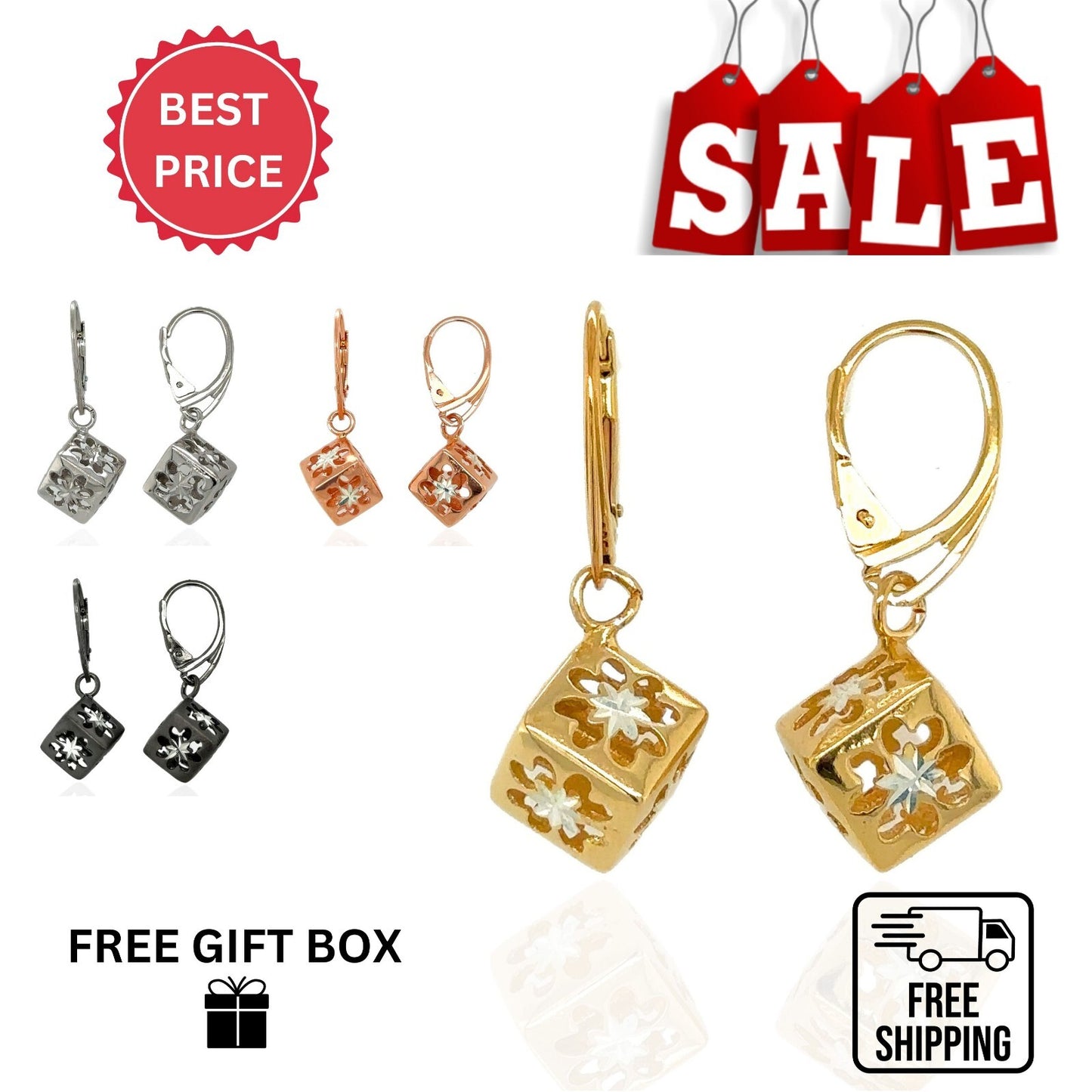 High Quality Italy 925 Sterling Silver Square Leverback Earrings