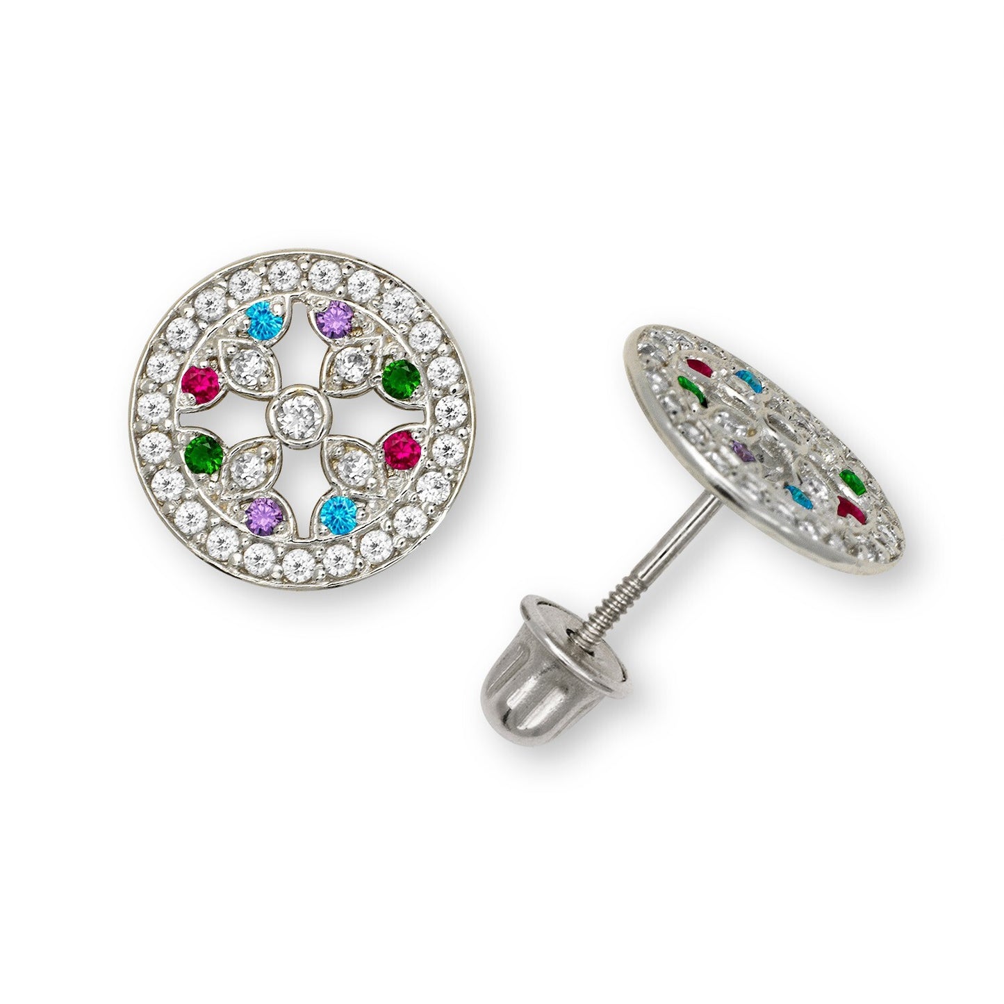 14K Yellow & White Gold Round Shaped Classic Earrings for Women