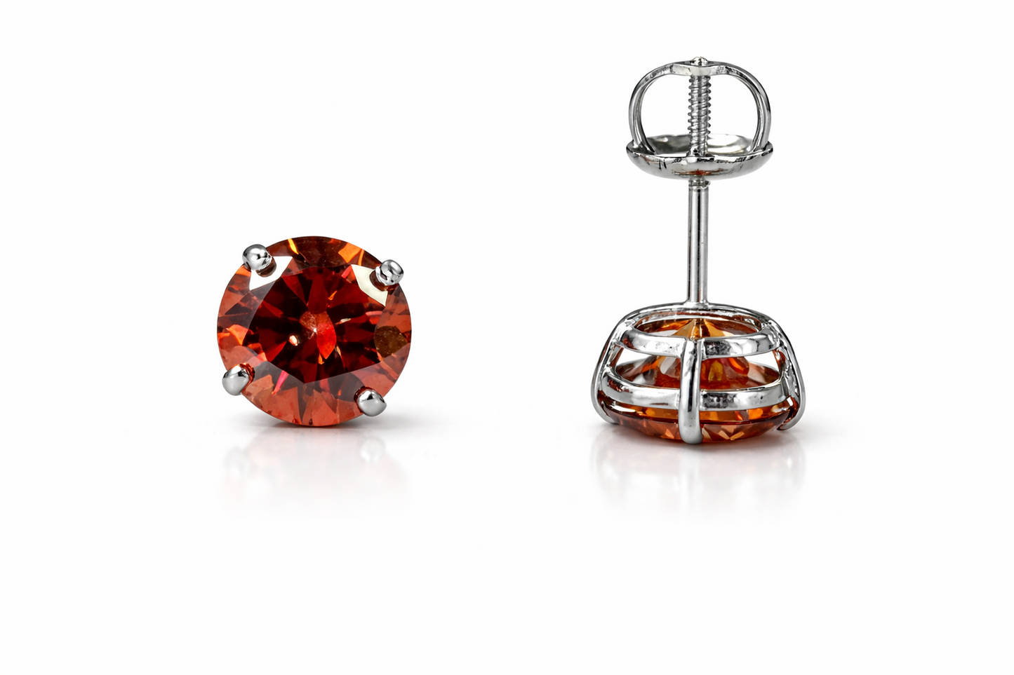 14K Gold GRA Certified D-VVS1 Watermelon Red Moissanite ScrewBack Studs Earrings