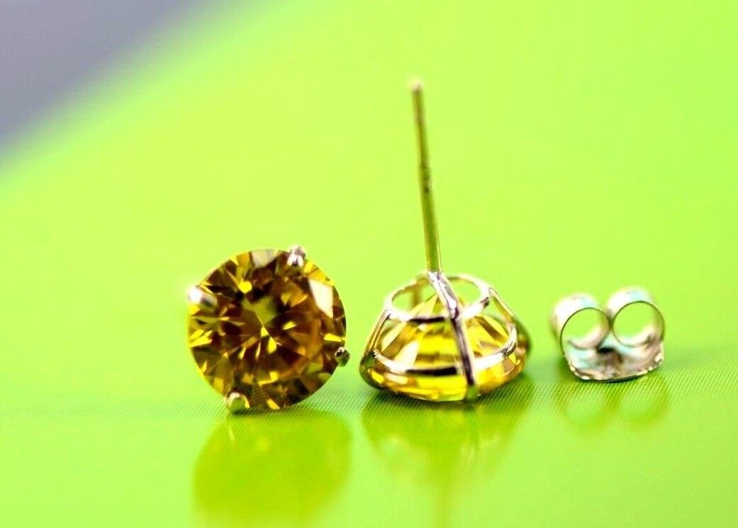 14K Solid White Gold 6mm Round Birthstone Stud Earrings with Push Back