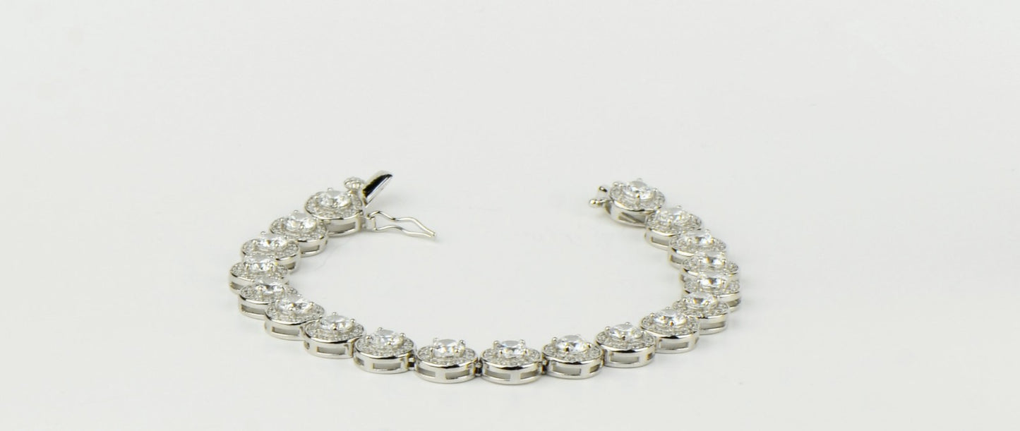 Sterling Silver CZ Tennis Bracelet AAA Halo Round Brilliant Cubic Zirconia Gems