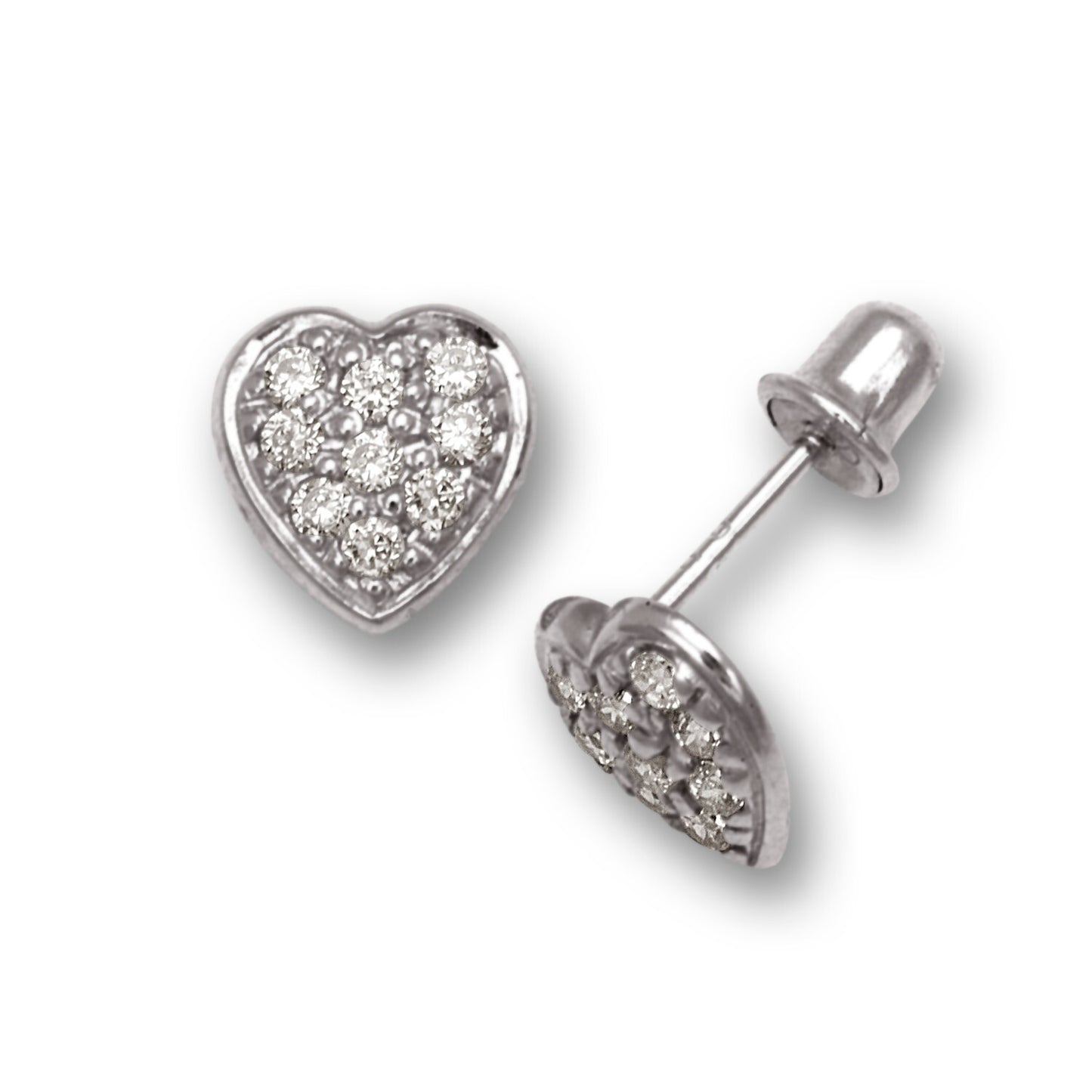 14K Yellow & White Gold Love Heart Clear CZ Stud Earrings for Women