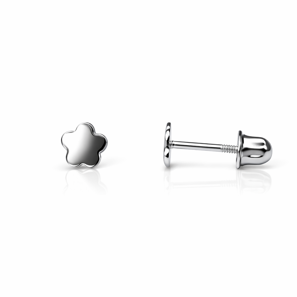 14K Yellow or White Gold Flower Earrings with Screw Back.