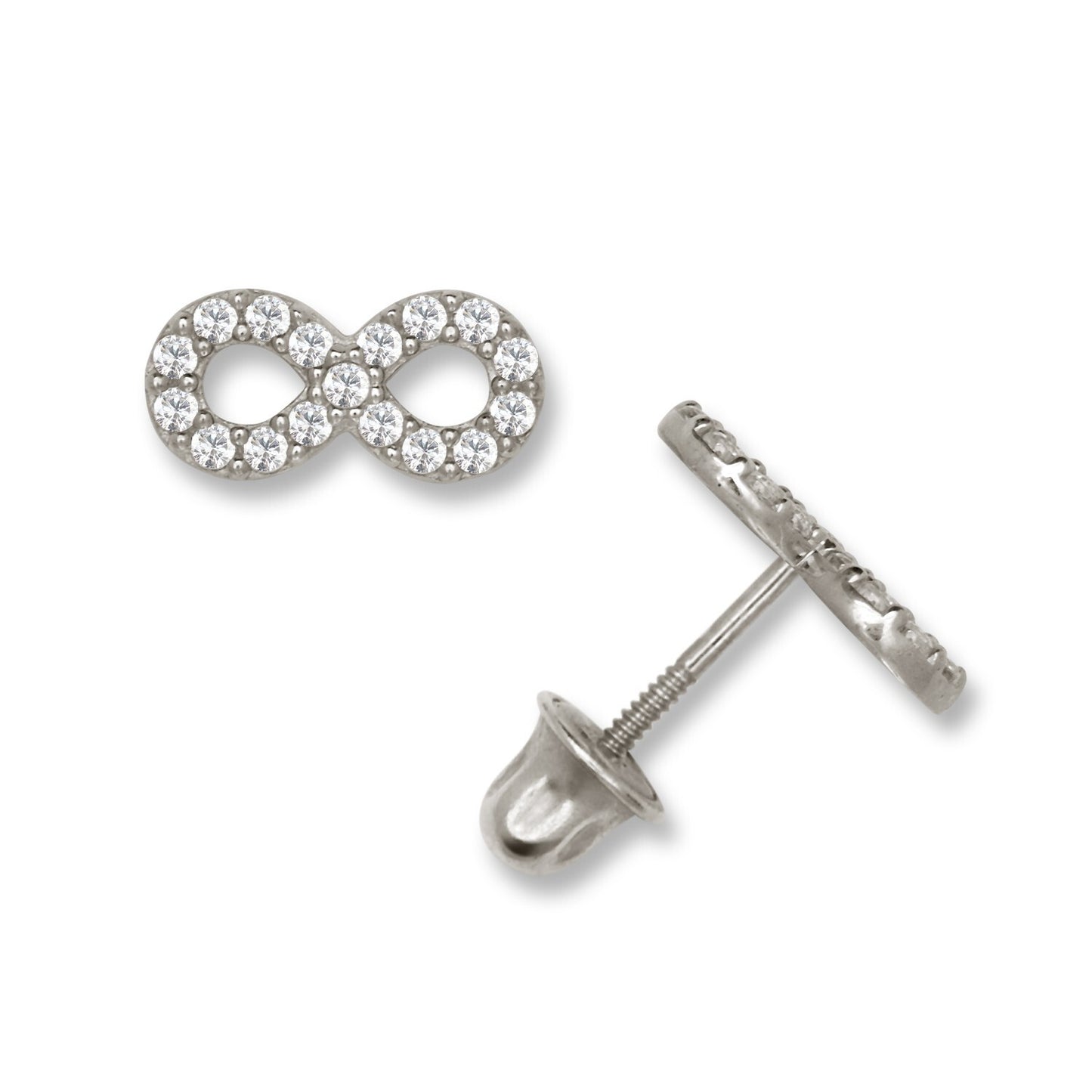 14K Yellow & White Gold Beautiful CZ Infinity Stud Earrings for Women
