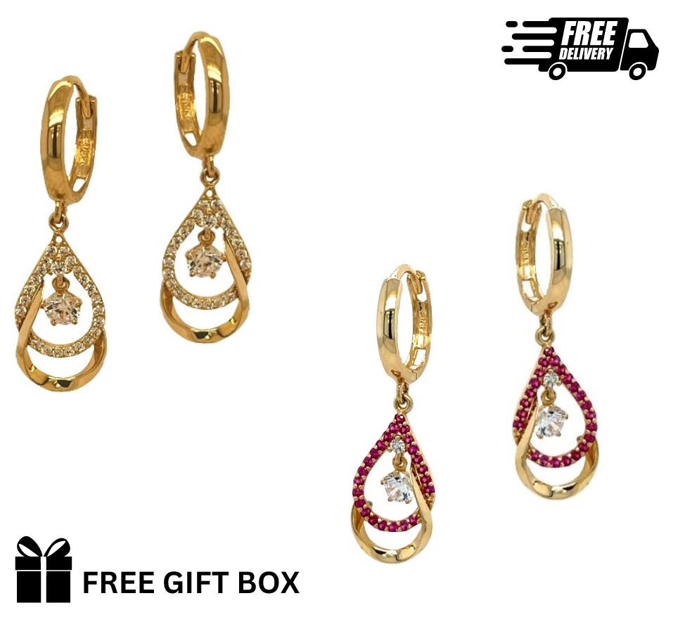 14k Yellow Gold Dangle Hoop Huggie Earrings