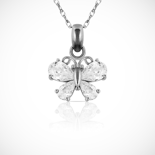 14K Yellow & White Gold Uniquec Butterfly Pendant For Women
