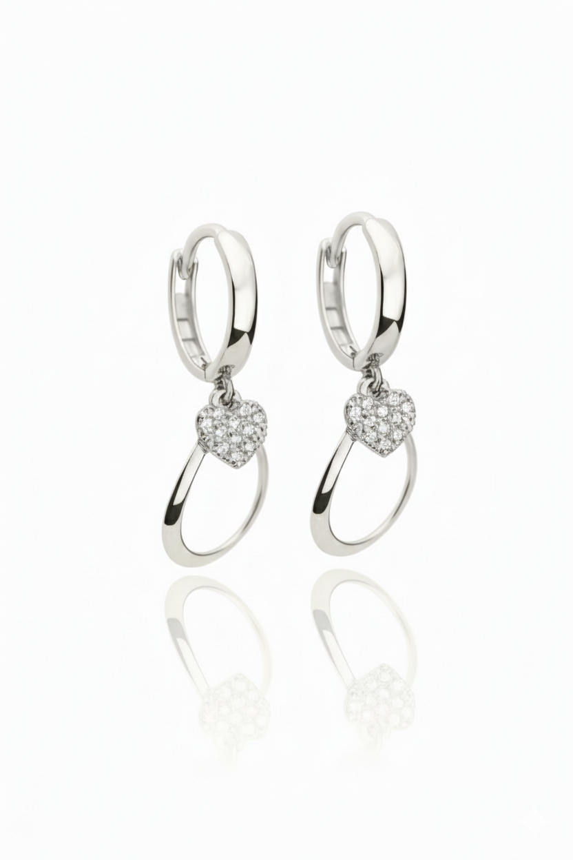 14k Yellow / White Gold Dangle CZ Huggie Earrings