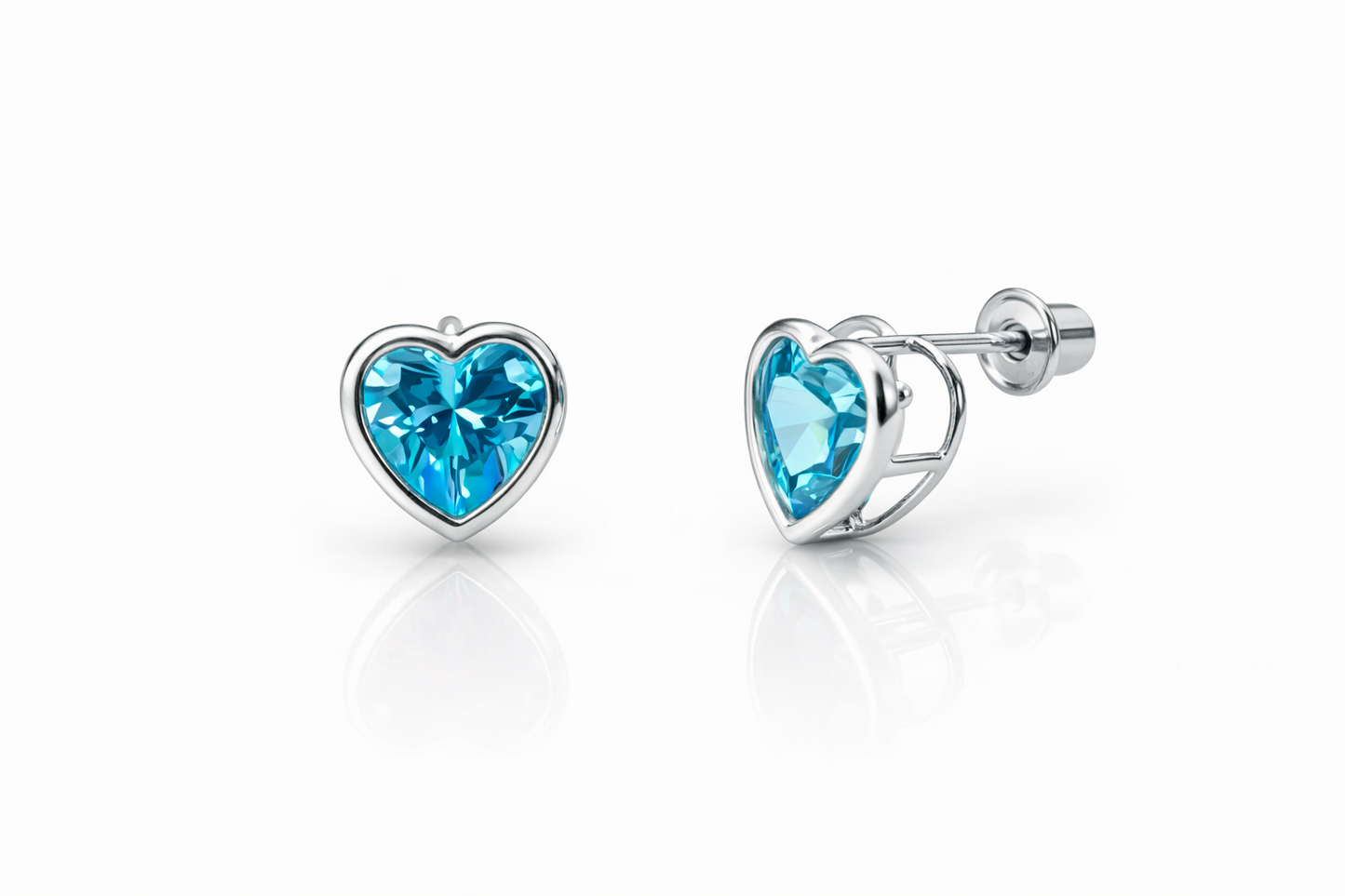14K Solid White Gold Heart Birthstone Stud Earrings 6MM X 6MM
