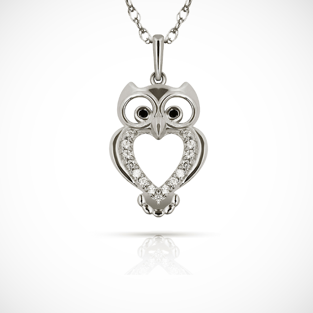 14k Yellow & White Gold CZ OWL Pendant For Women Jewelry