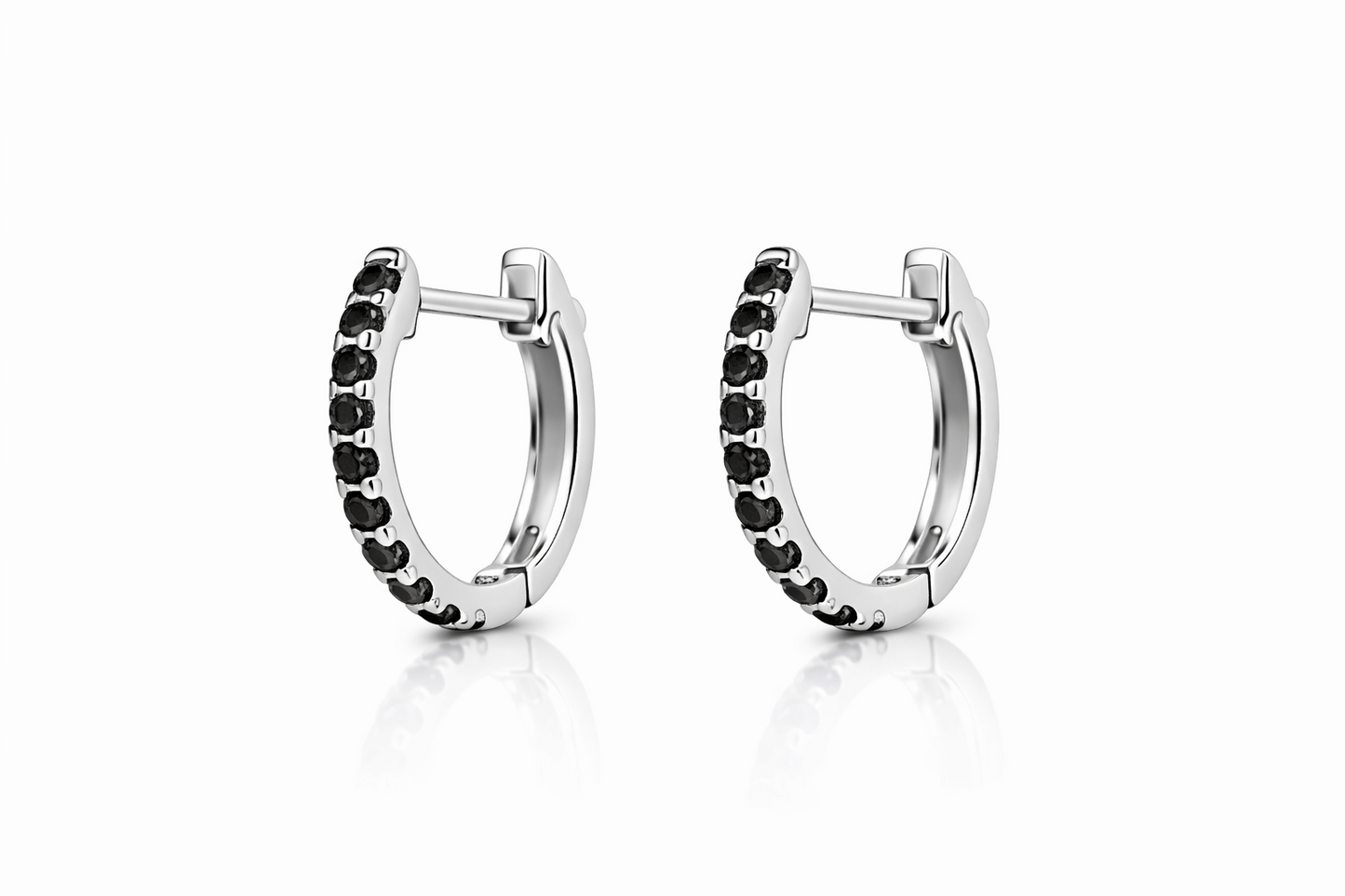 14k White Gold CZ Birthstones Huggie Earrings