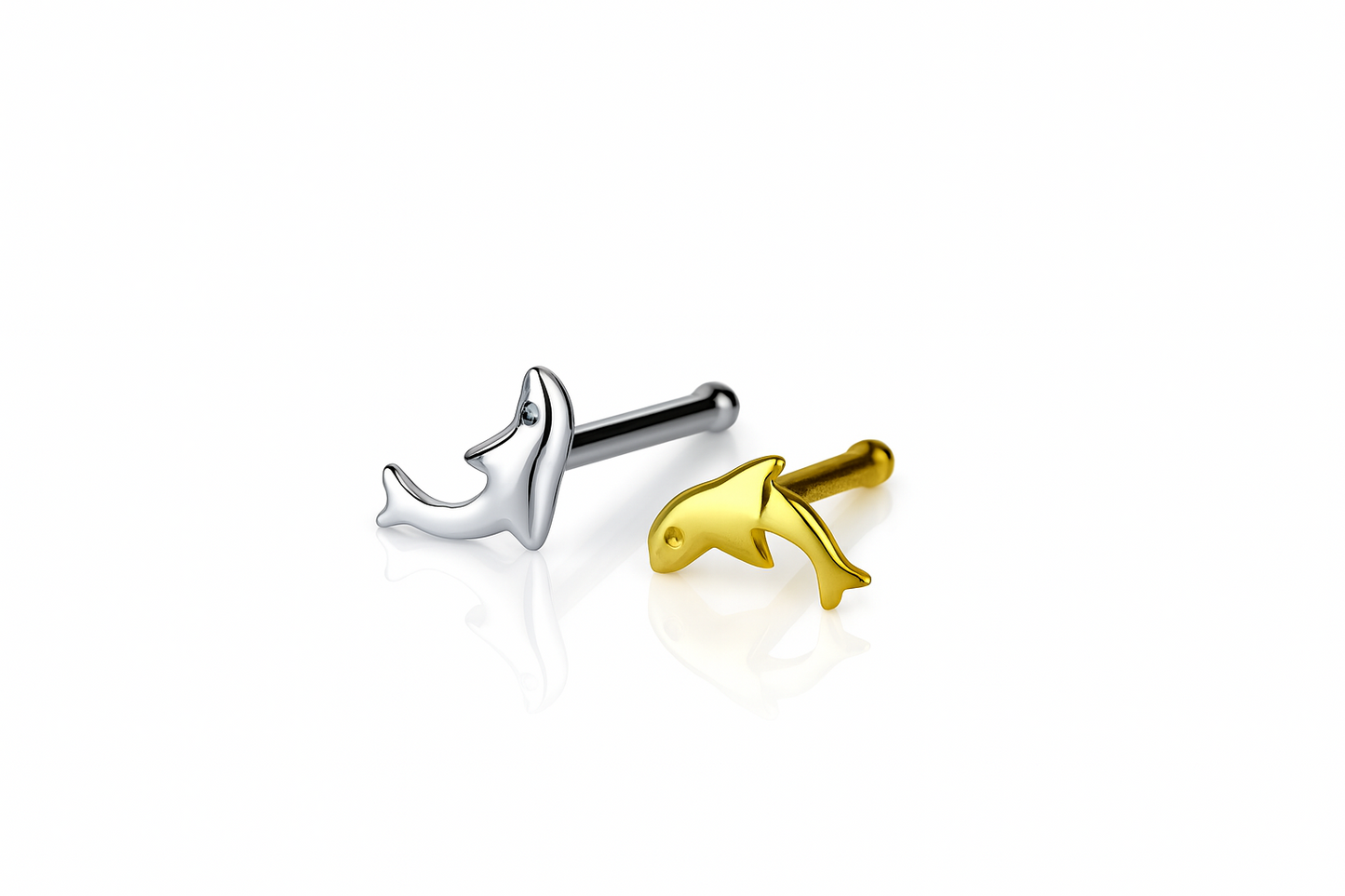 14k Yellow or White Gold Dolphin Nose Piercing Stud