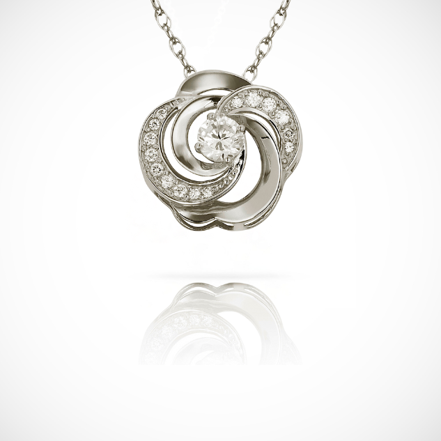 14K Yellow & White Flower Petal Swirl Charm Round Cut Slider Pendant For Women