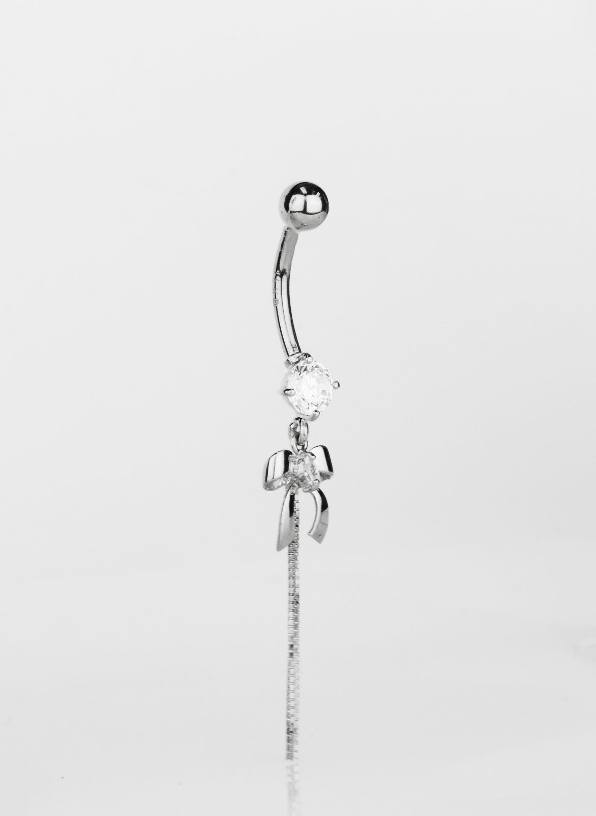 14k Yellow or White Gold Belly Button Dangle CZ Bow Tie Barbel Bar Ring