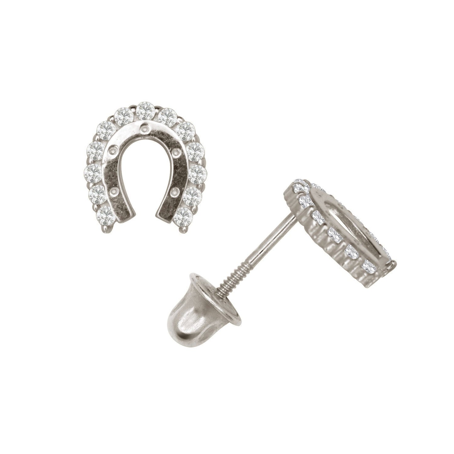 14K Yellow & White Gold Horseshoe Shaped CZ Stud Earrings for Women