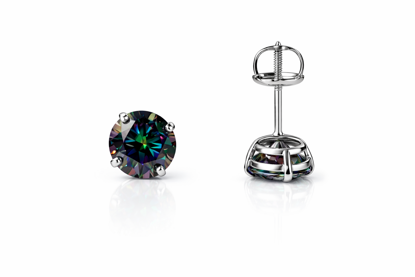14K Gold GRA Certified D-VVS1 Rainbow Green Moissanite Screw Back Studs Earrings