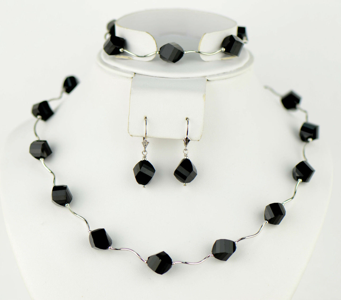 Crystal Sterling Silver 3pcs Set: Necklace,Bracelet,Earrings