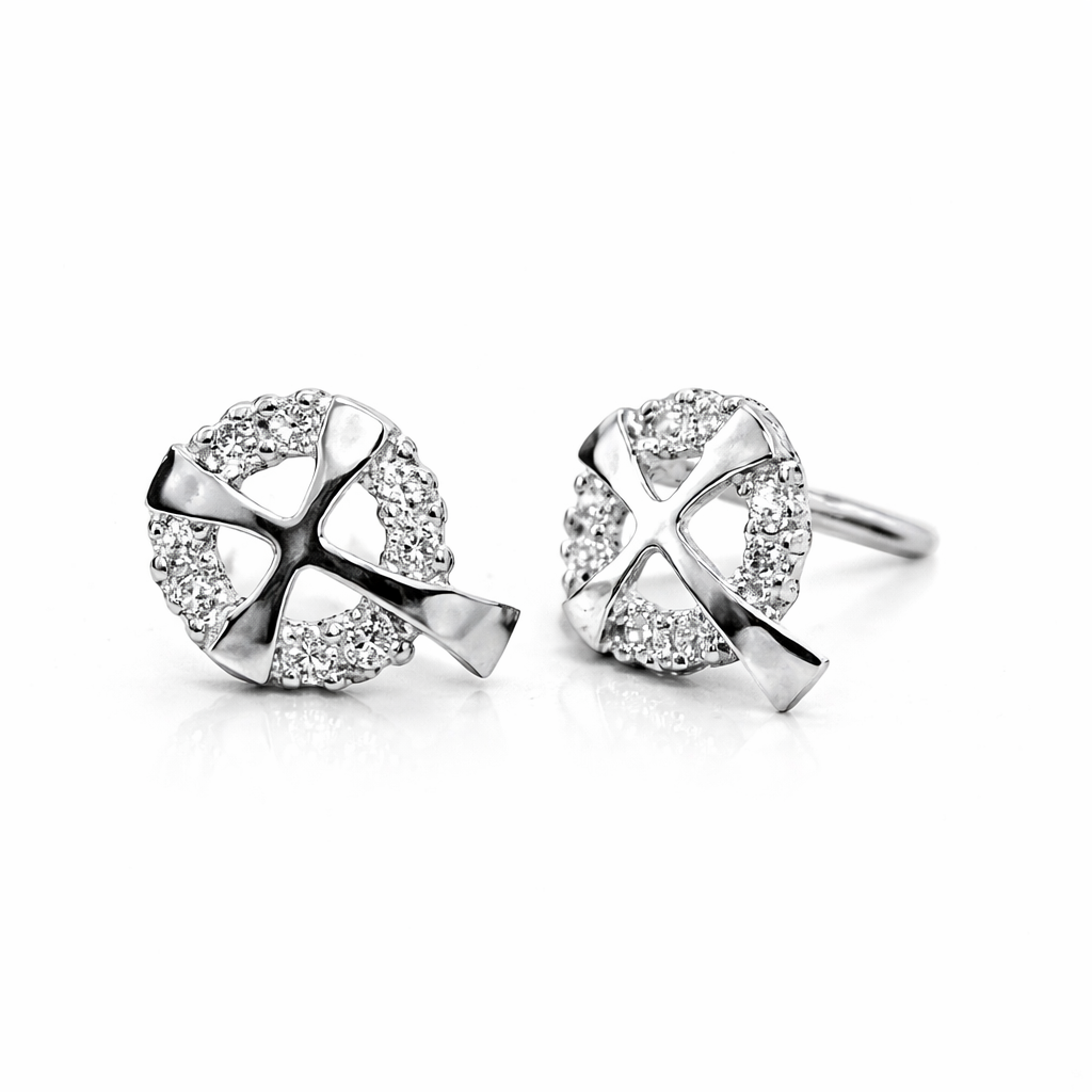 14K White or Yellow Gold Cross CZ Stud Earrings