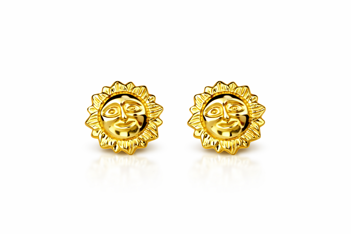 14k Yellow Gold Beautiful Sun Face Stud Earrings for Girl