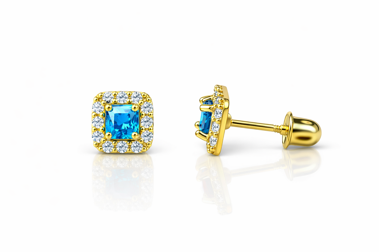 14k Yellow Gold Cushion Stud Earrings with Screw Back