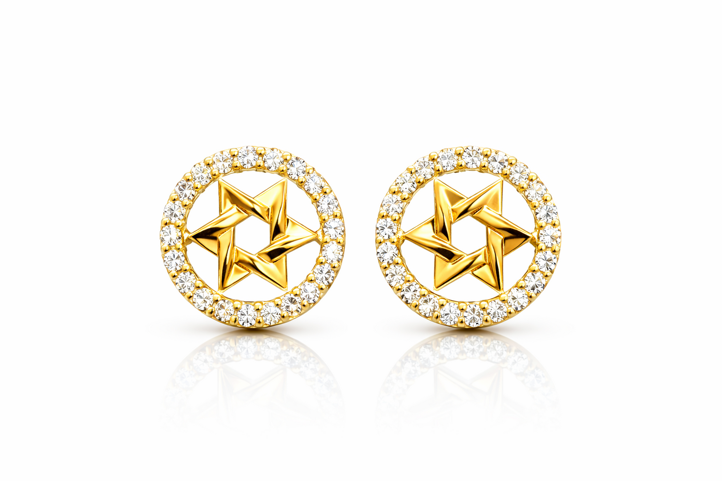 14K Yellow and White Gold Star of David CZ Stud Earrings