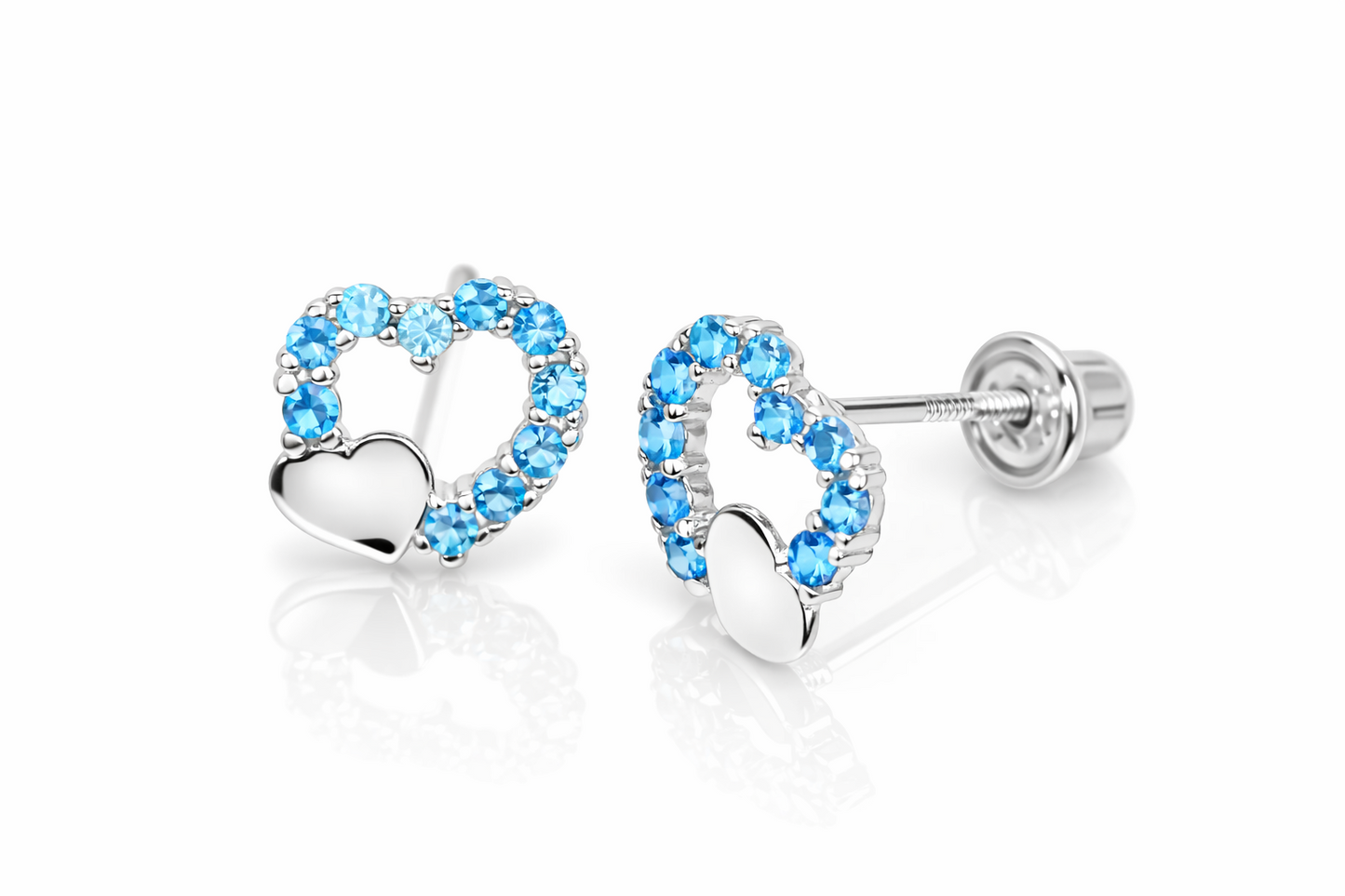 14K Yellow or White Gold Double Heart Stud Earrings with CZ (Cubic Zirconia)
