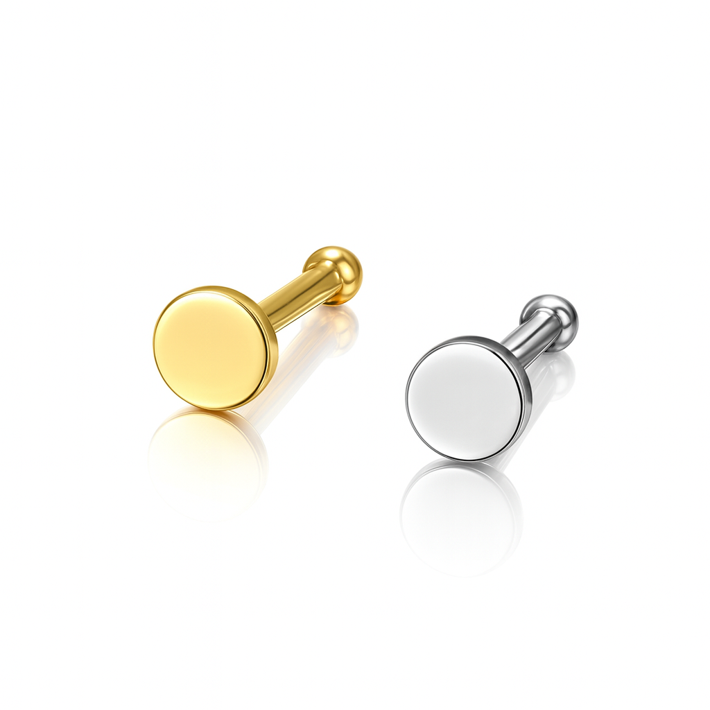 14k Yellow or White Gold Round Flat Ball Nose Piercing Stud