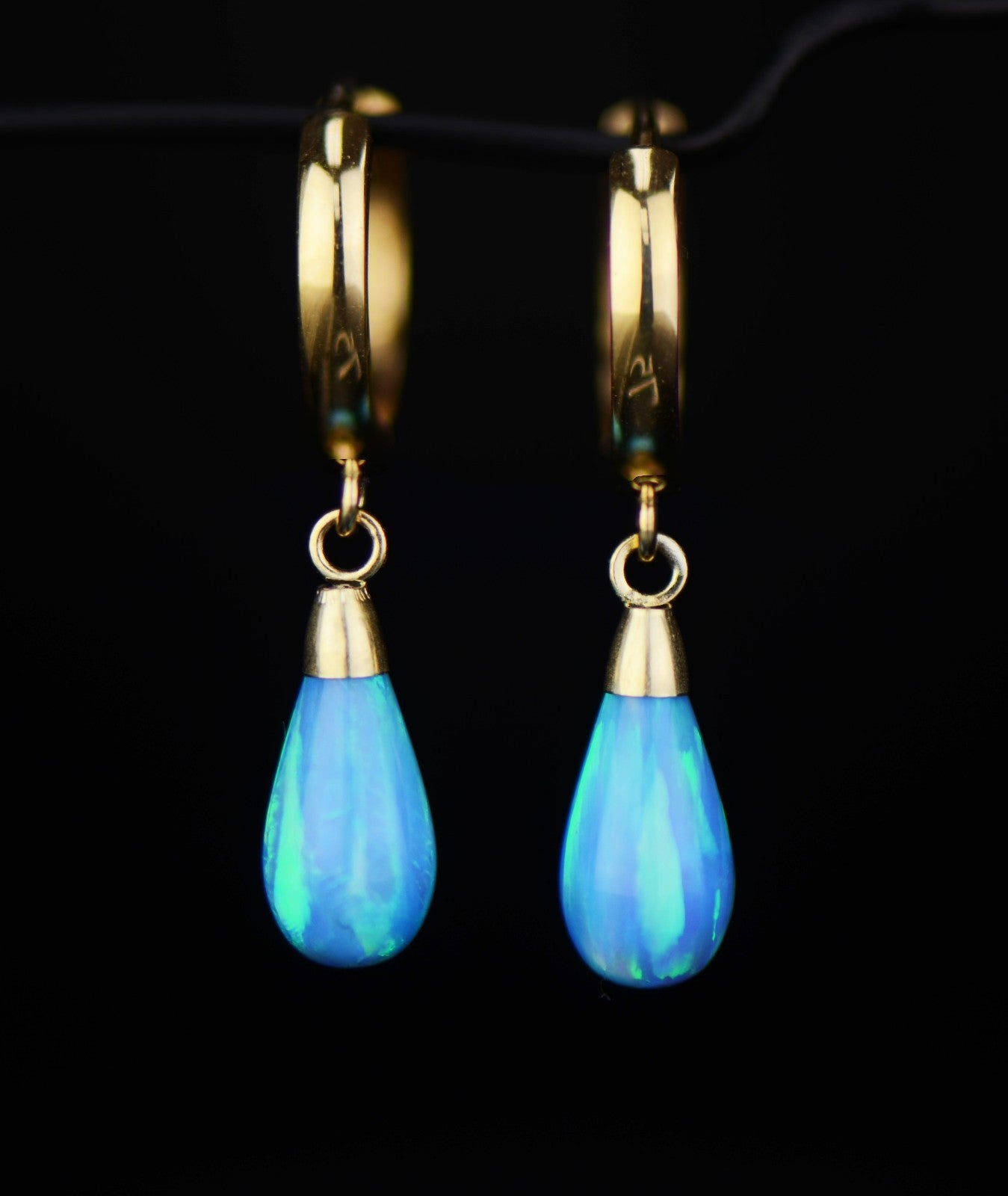 14k-Yellow Gold Dangle Opal Huggie Hoop Earrings