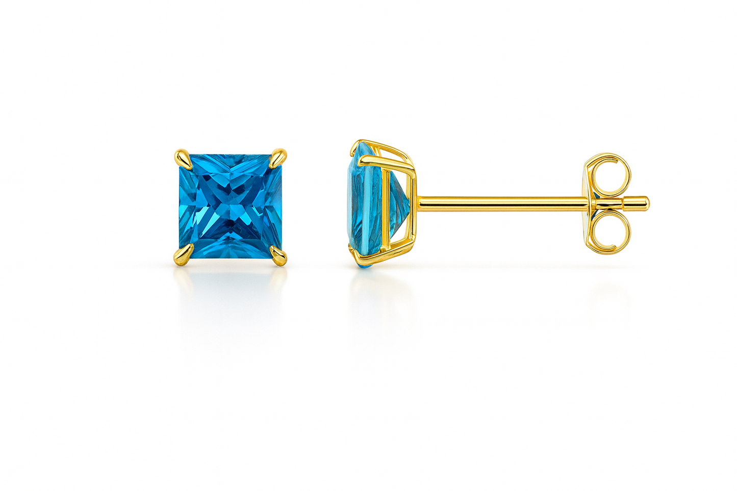 14k Yellow Gold Square Princess Cut Birthstone 5mm CZ Stud Earrings for Women