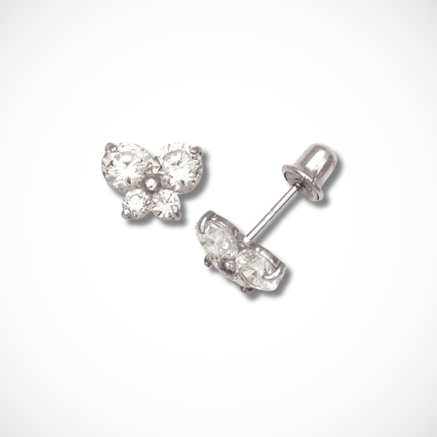 14k Yellow & White Gold Cubic Zirconia Butterfly Screw Back Earrings For Kids