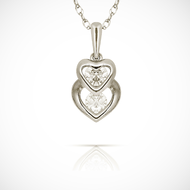 14K Gold Dual Interlocking Hearts CZ Charm Pendant For For Women