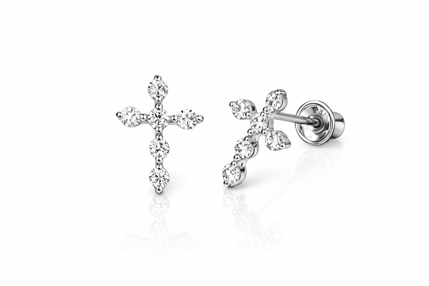 14K Yellow Gold Cubic Zirconia CZ Cross Earrings