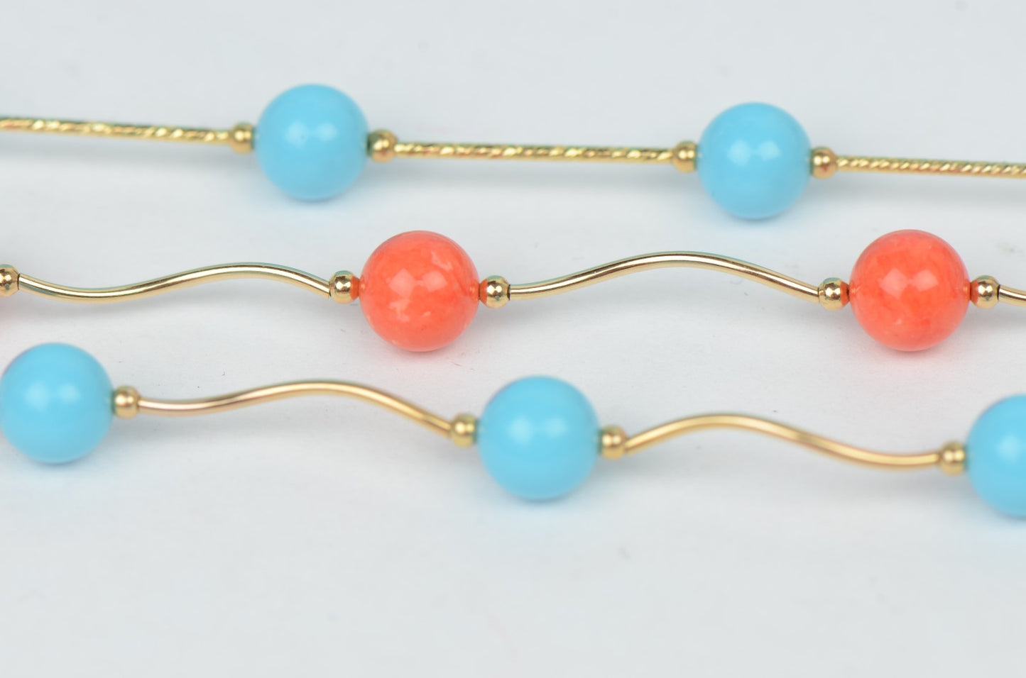 14k Yellow Gold Peach Coral 3pcs Set: Necklace, Bracelet, Earrings