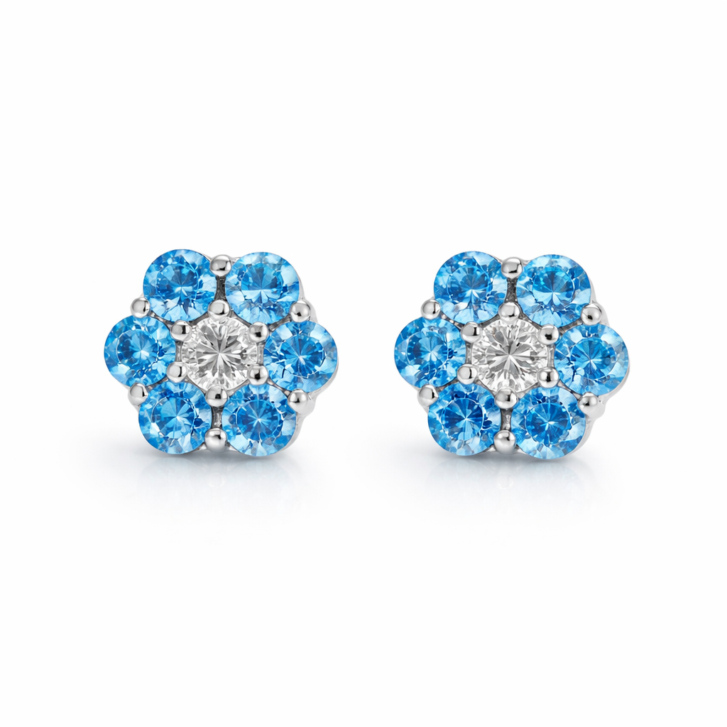 14k White Gold Flower Stud Earrings with Screw Back
