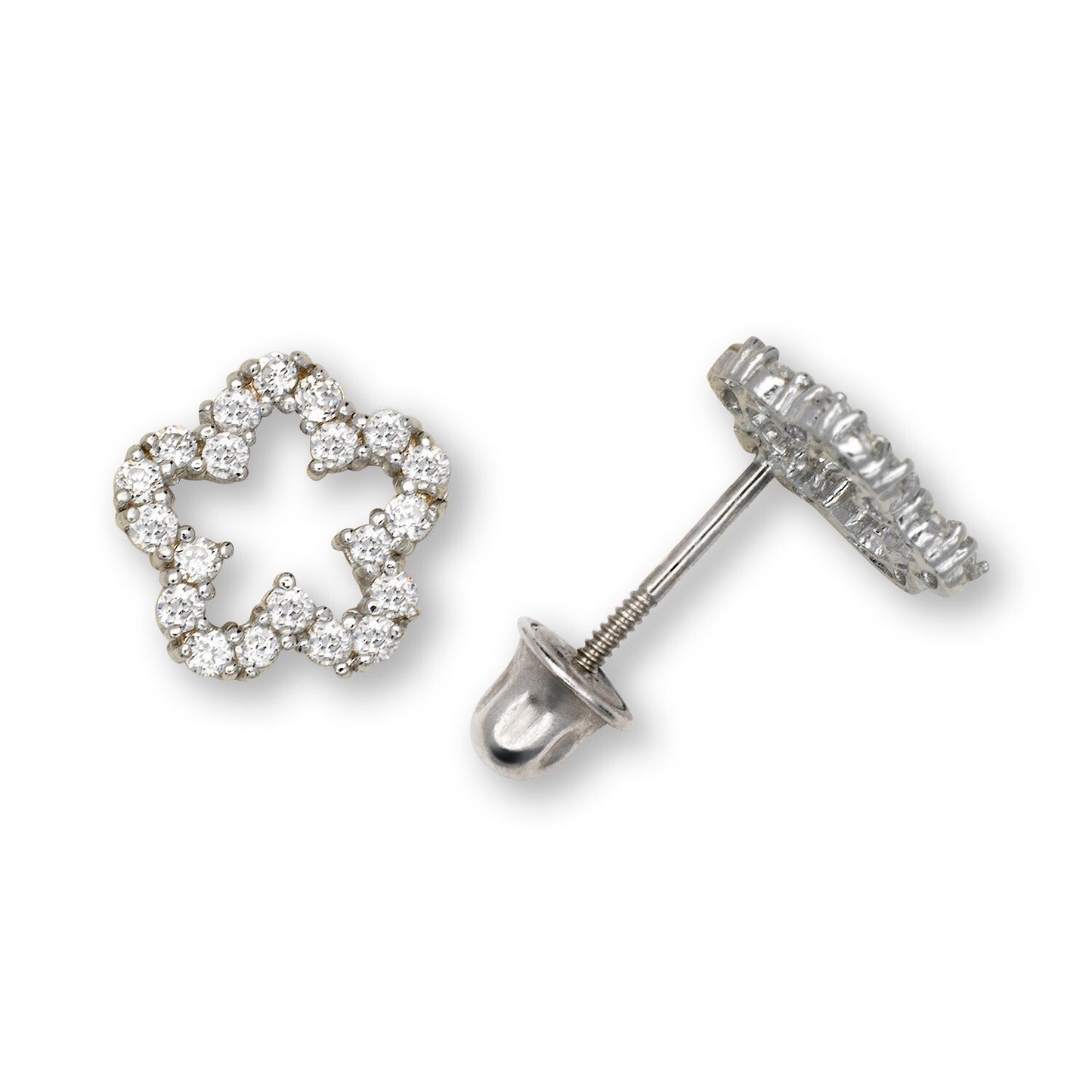 14K Yellow & White Gold Cubic Zirconia Flower Stud Earrings for Women