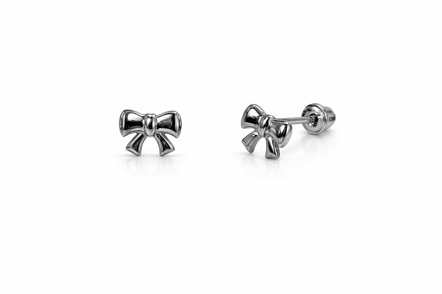 14k solid white yellow gold bow tie stud earrings cz