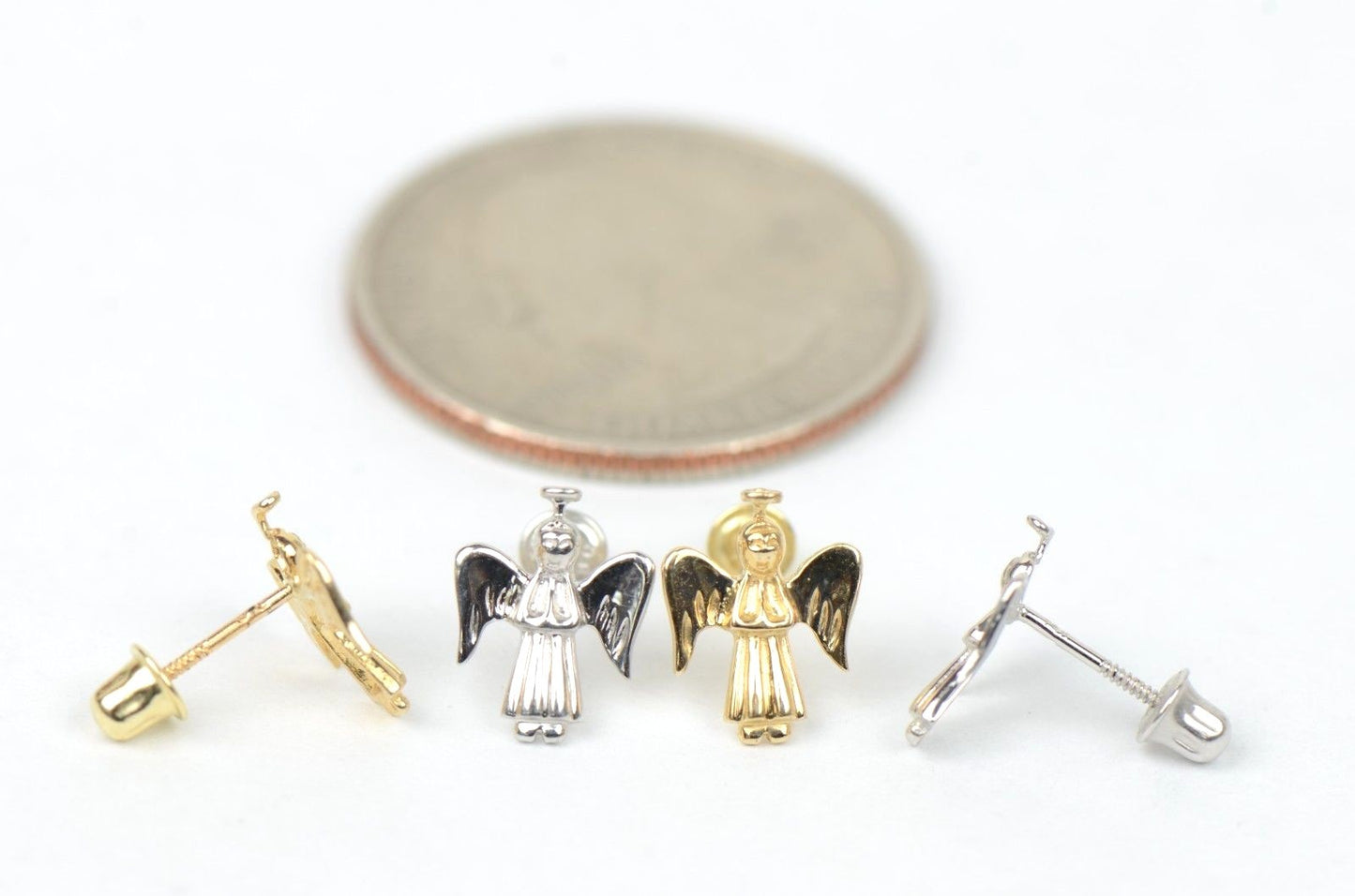 14k Yellow or White Gold Angel Stud Earrings