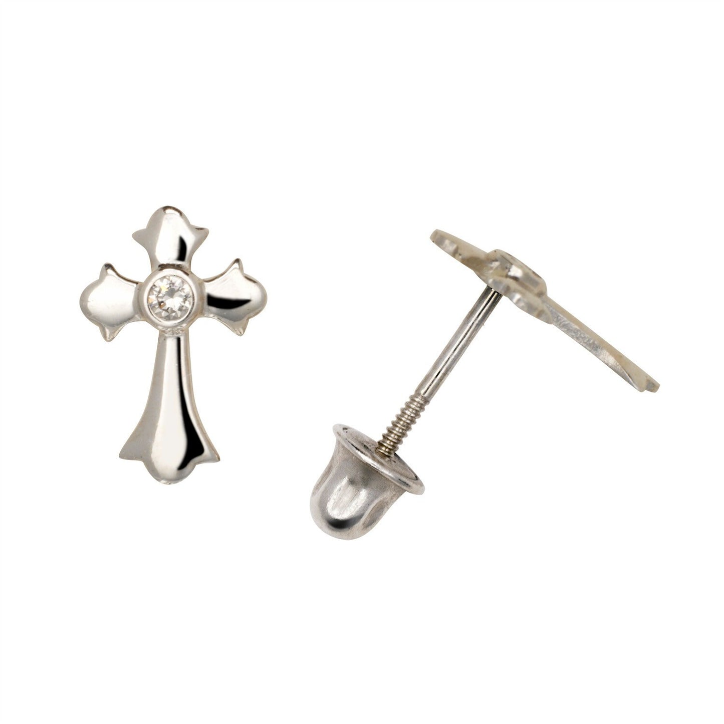 14k Yellow & White Gold CZ Cross Post Earrings for Girls