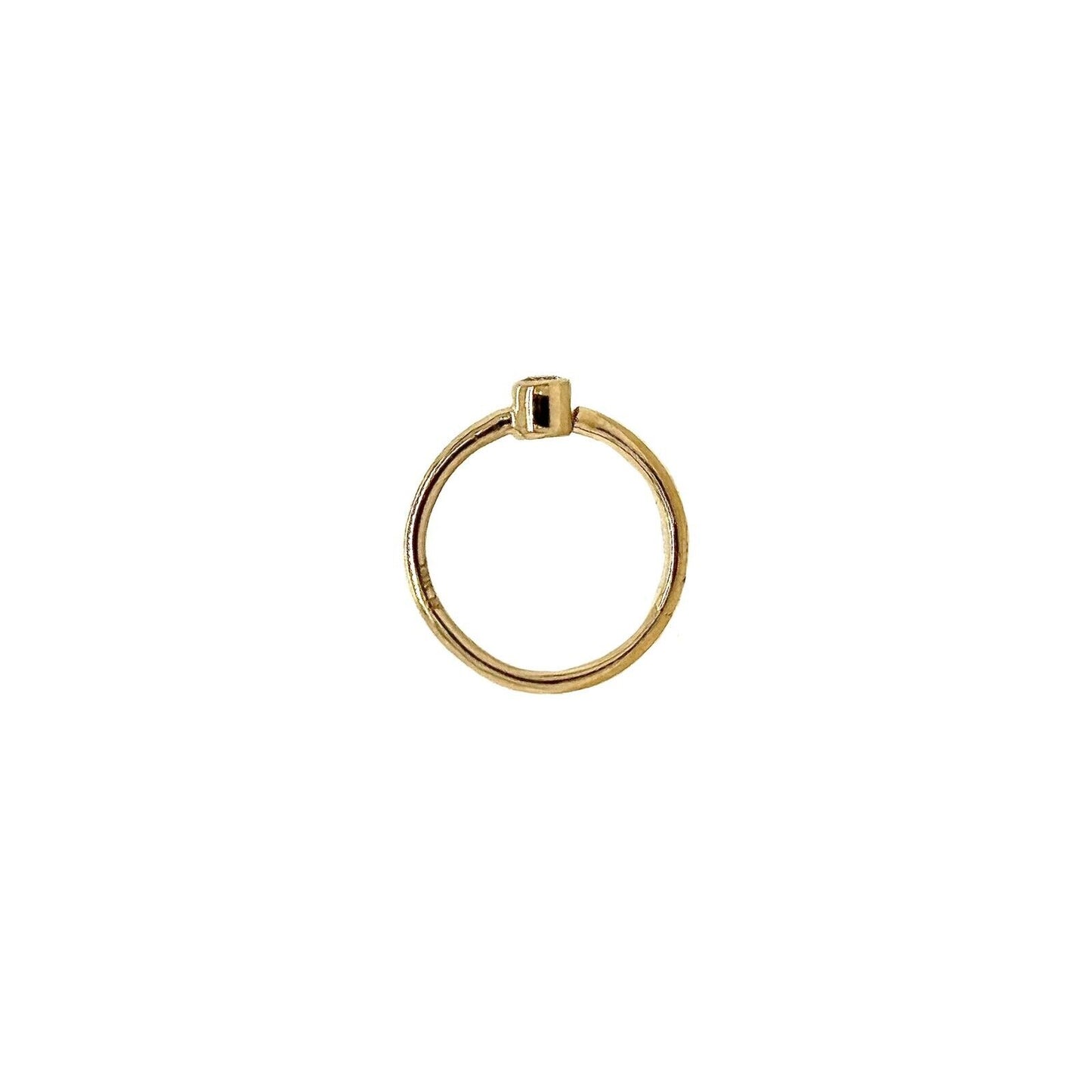 14K Solid Yellow Gold Bezel Nose Ring Hoop with 1.5mm CZ Stone
