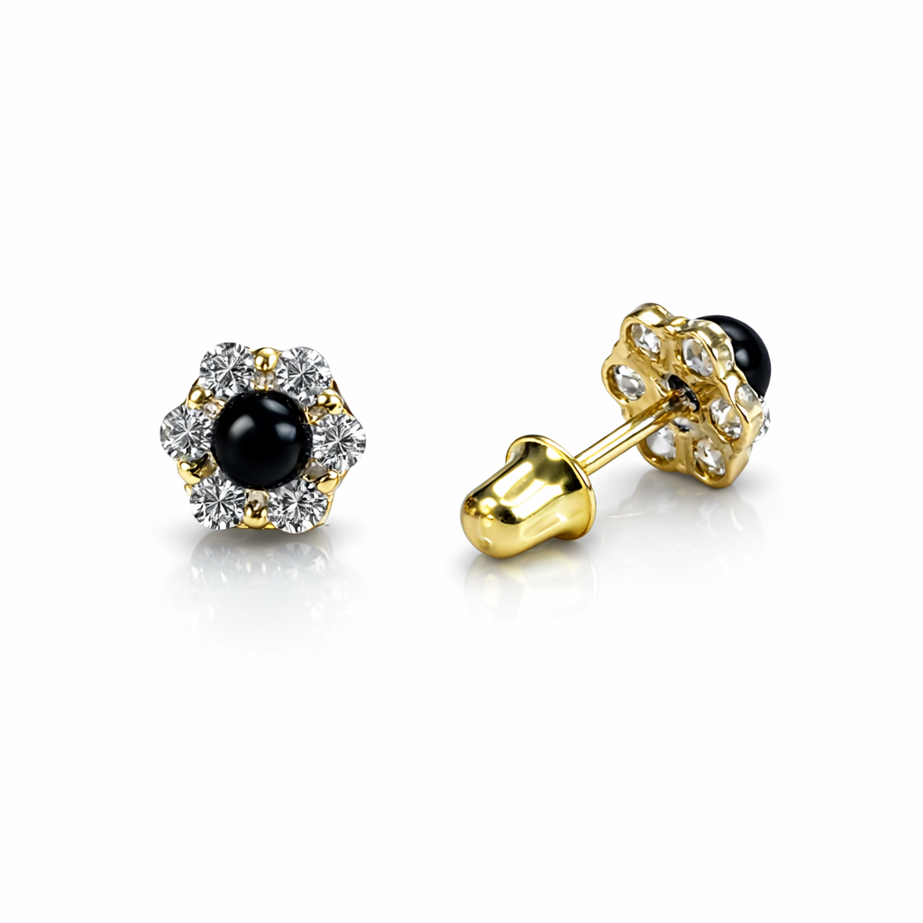 14k Yellow Gold Onyx Stud Earrings/ Screw Back