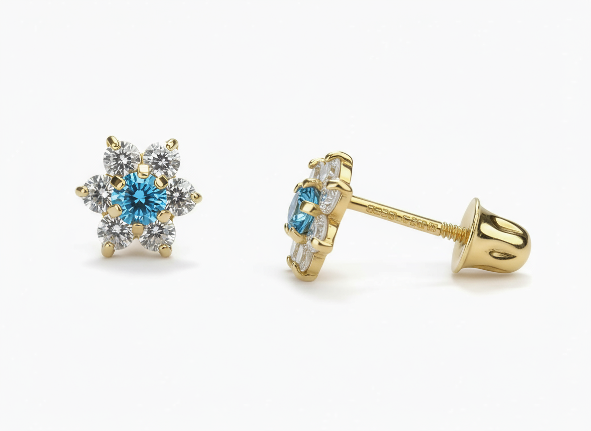 14k Yellow Gold Beautiful Flower Shaped Earrings for Women
